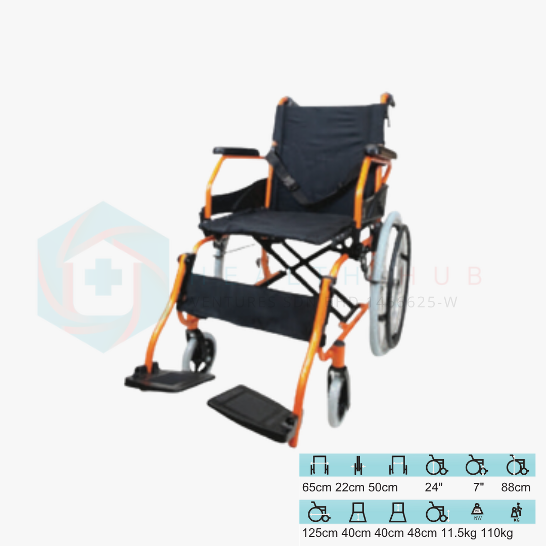 4 ALUMINIUM LIGHTWEIGHT MANUAL WHEELCHAIR FLIP UP (EXTRA ARMREST SUPPORT) - Image 1