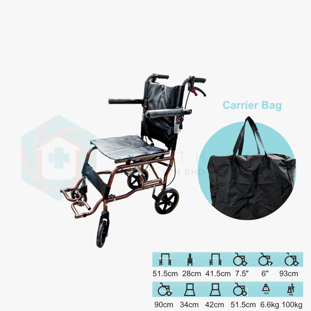 7 TRAVEL WHEELCHAIR ALUMINIUM WITH CARRIER BAG - Image 1